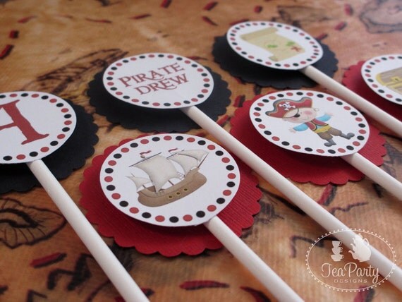 Ahoy Matey...Personalized Boy Pirate Party Cupcake Toppers Il_570xn