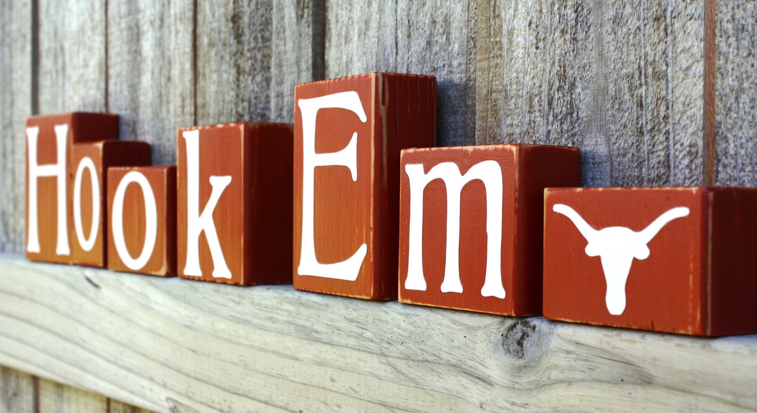 Hook Em Blocks - Longhorns - College - UT - Custom - Texas Personalized Sign - Shelf - Team - Name - University - Football
