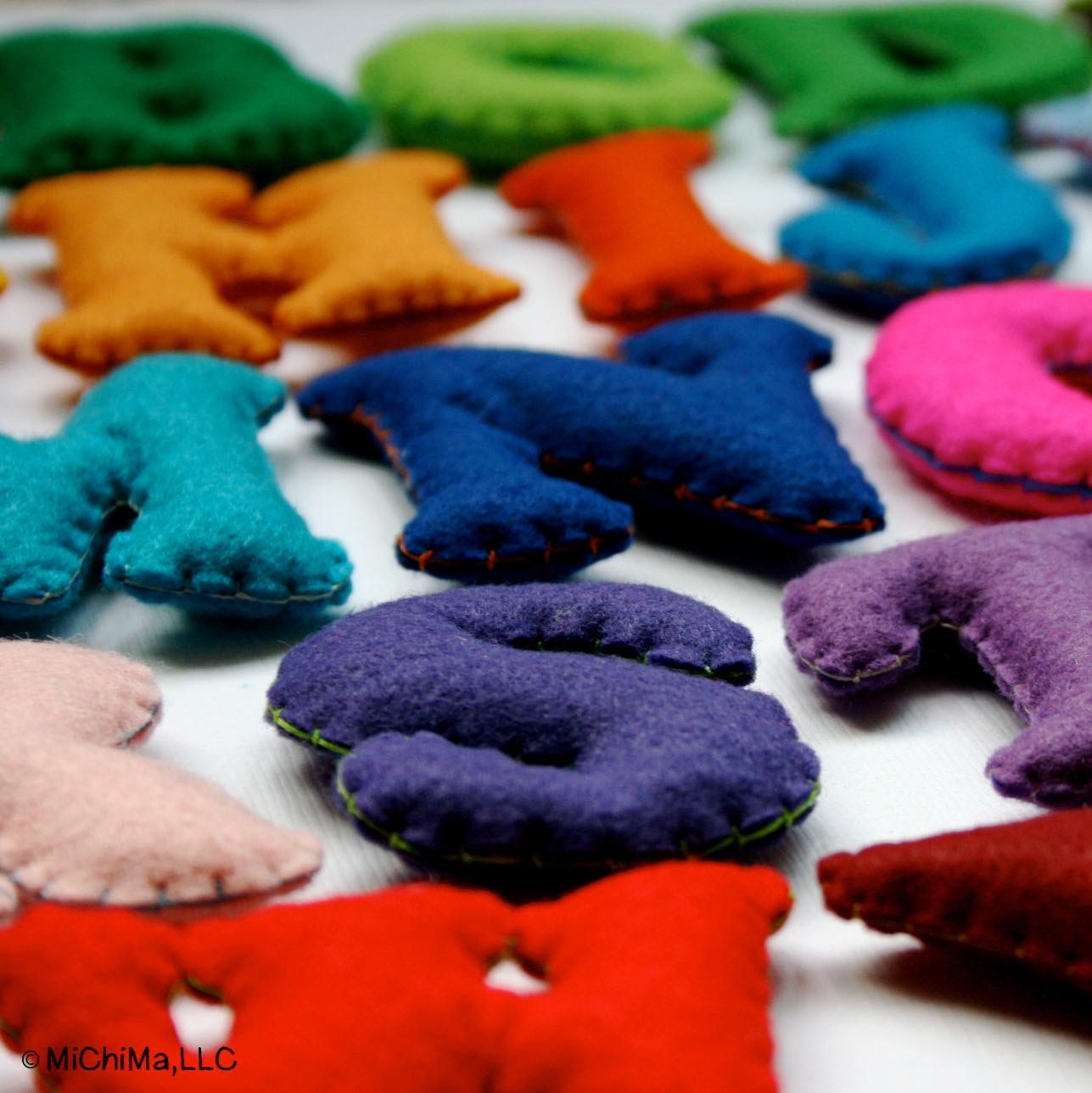 Stuffed Felt Alphabet Letter Set in a Reusable Drawstring Bag - Upper Case Fancy Set
