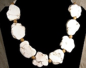 Big & Bold White Turquoise Slice Necklace. Wood Grain Picture Jasper Stone. Howlite Natural Stone. Winter Wedding. Special Occasion