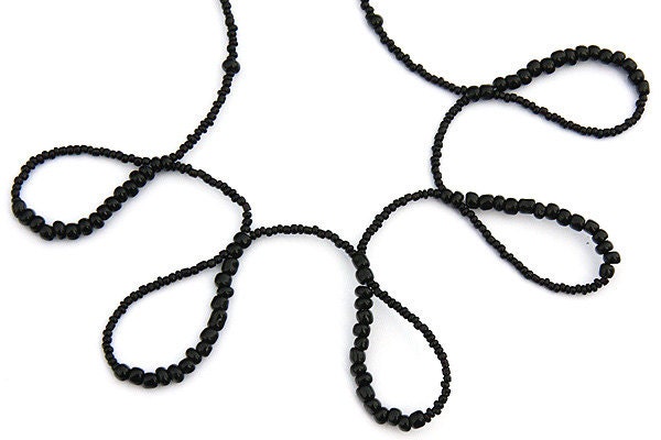Black Seed Bead Necklace. CURLS BUBBLES DROPS Doodling Drawing. Jewelry for Modern Woman - KapKaDesign