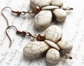 on Vacation / Dangle Earrings - Cream White Turquoise Butterfly Earrings - Freshwater Pearl - Swarovski Crystals - Natural Howlite