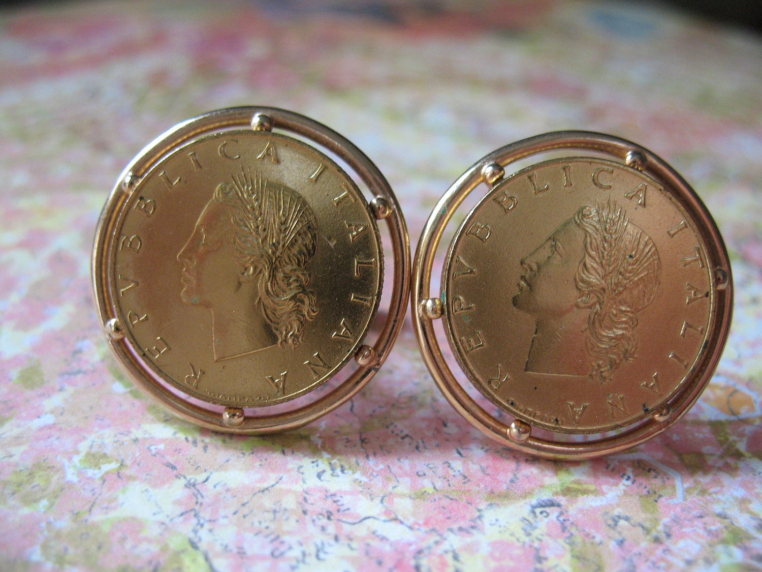 Vintage Swank Italian Lire Cufflink & Tie Clip Set