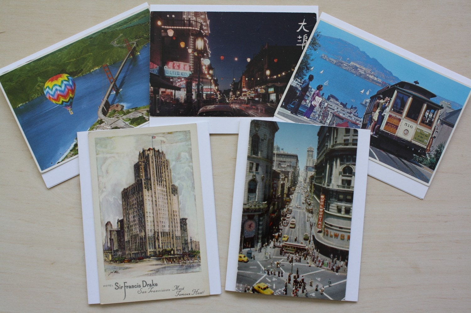 Vintage San Francisco Postcards Repurposed as Notecards w/ Envelopes (Set of 5) (Set C)