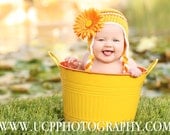 Adorable Newborn Yellow Orange and White Earflap Beanie Hat With Clip on Flower (Can do any color but all color flowers not necc available)