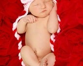 Newborn Adorable Red and Pink striped hat with White Trim and Clip on Heart