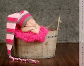 Newborn Adorable Light Pink Dark Pink and Gray Long Stocking Hat