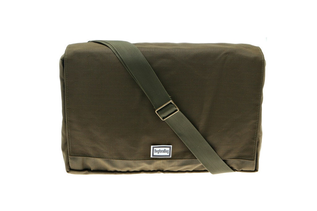 Back to School Sale Army Green Laptop Messenger Bag -  Cordura Messenger Bag with Adjustable Straps - Dundee