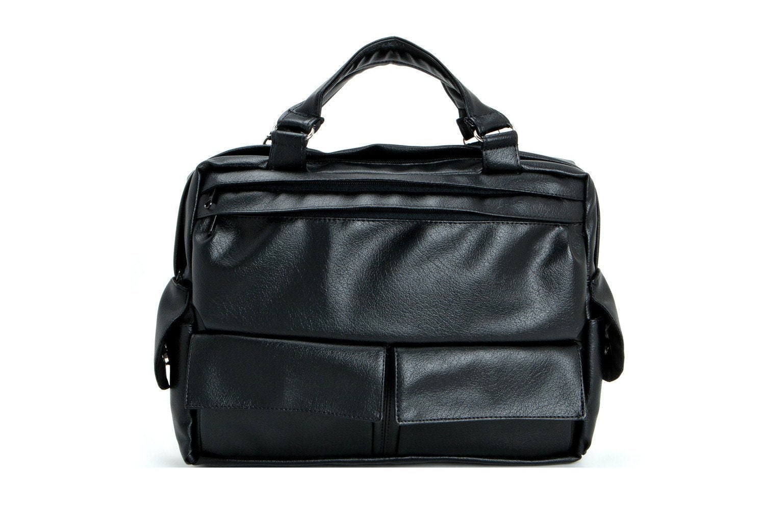 D.T - Padded Laptop and iPad Messenger Bag Briefcase - Black Faux Leather