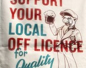 Retro style tea towel. Off Licence.