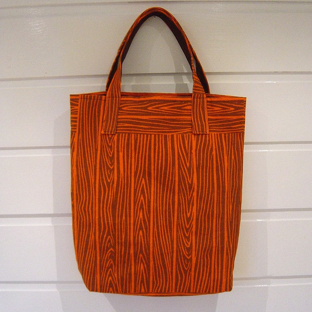 Orange faux wood canvas tote bag