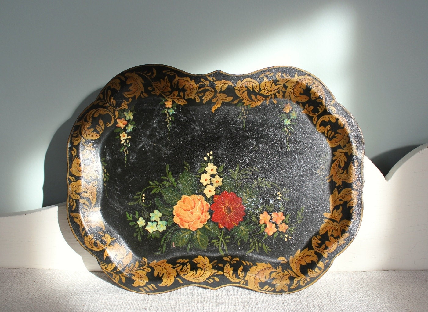 Antique Hand Painted Tole Ware Tray