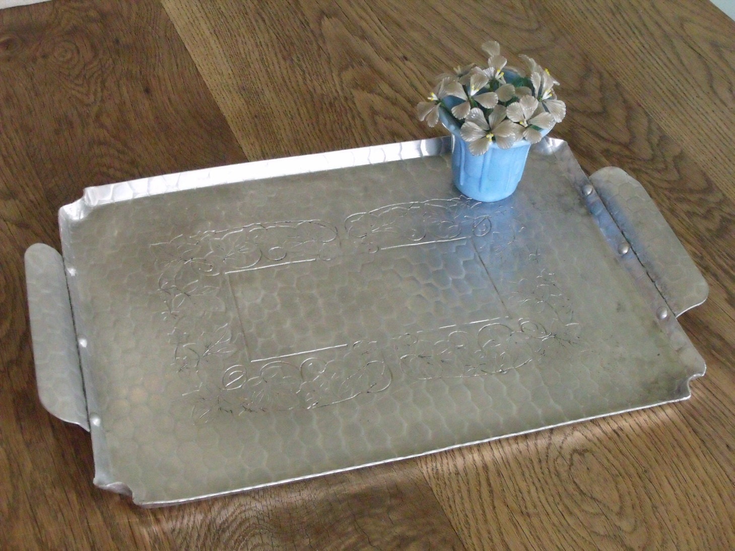 Vintage Hand Aluminum Serving Tray by robinseggbleunest