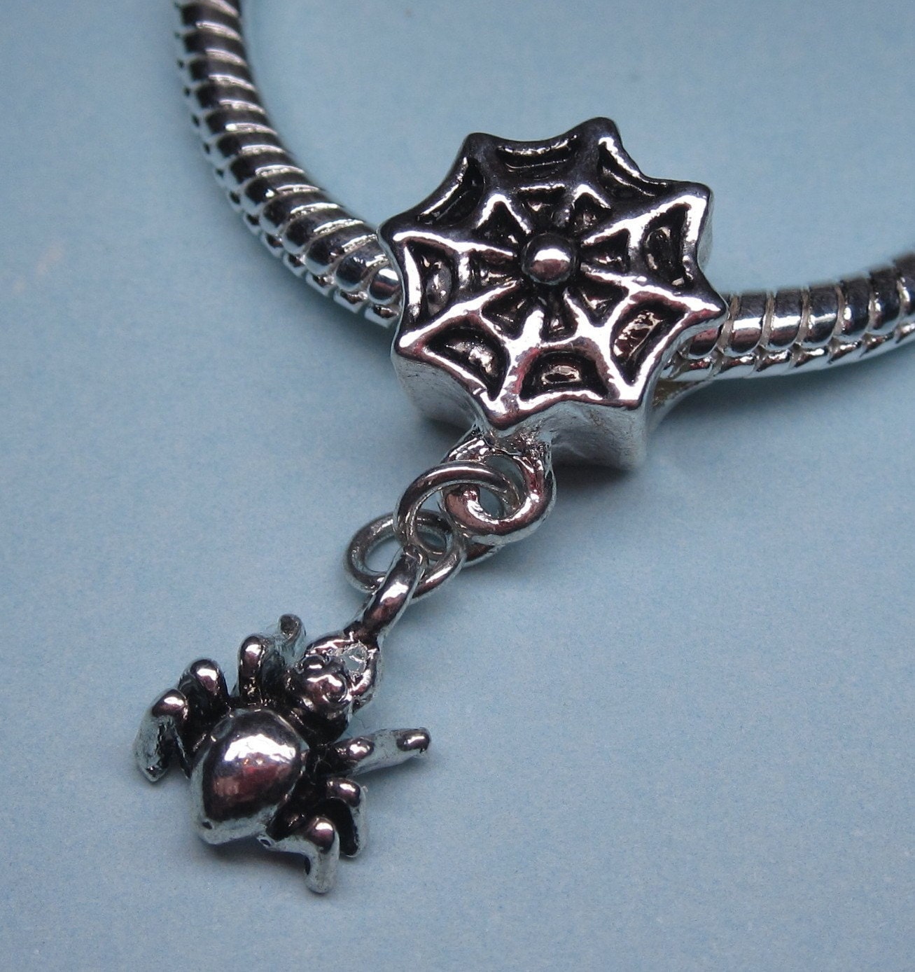 Silver Spider Web Charm fits European Bracelets - Item C193