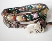 Elephant Bracelet with Fancy Jasper Double Wrap Bracelet