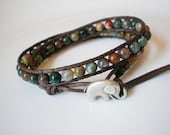 Vegan Wrap Bracelet Fancy Jasper Elephant Button