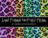 Wild Leopard Print Paper Pack Digital 12 inch AJR-116 original watercolored art hot pink green aqua blue purple lavender white girly tweener