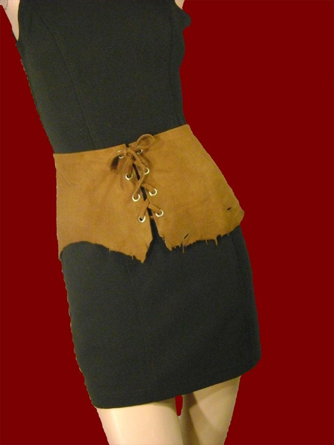 Custom Brown Suede Leather Corset Cinch Belt Size L Ready to Ship Renaissance Style