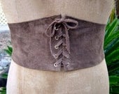 Women's Brown Suede Leather Corset Cinch Belt Renaissance style