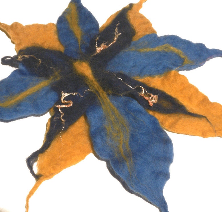 CLEARANCE Giant Blue Hand Felted Flower FREE SHIPPING