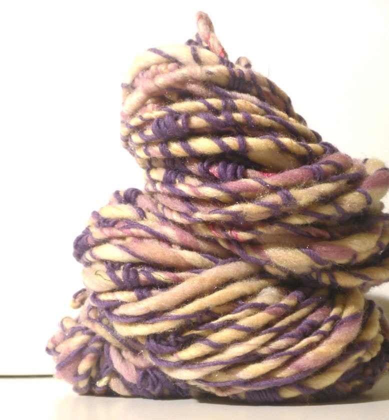 Fall Sale - Wild Prune - Handspun Hand Dyed Sparkly Merino Firestar Corespun ArtYarn - 101 yards