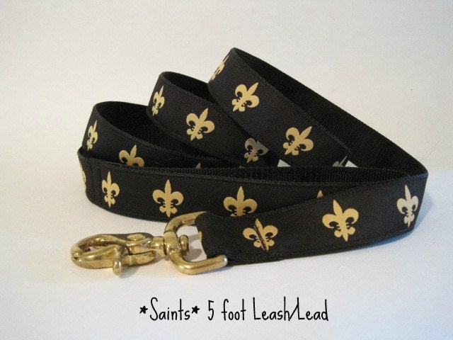 Saints Fleur de Lis Jacquard Dog Leash Lead, Saints Dog Leash