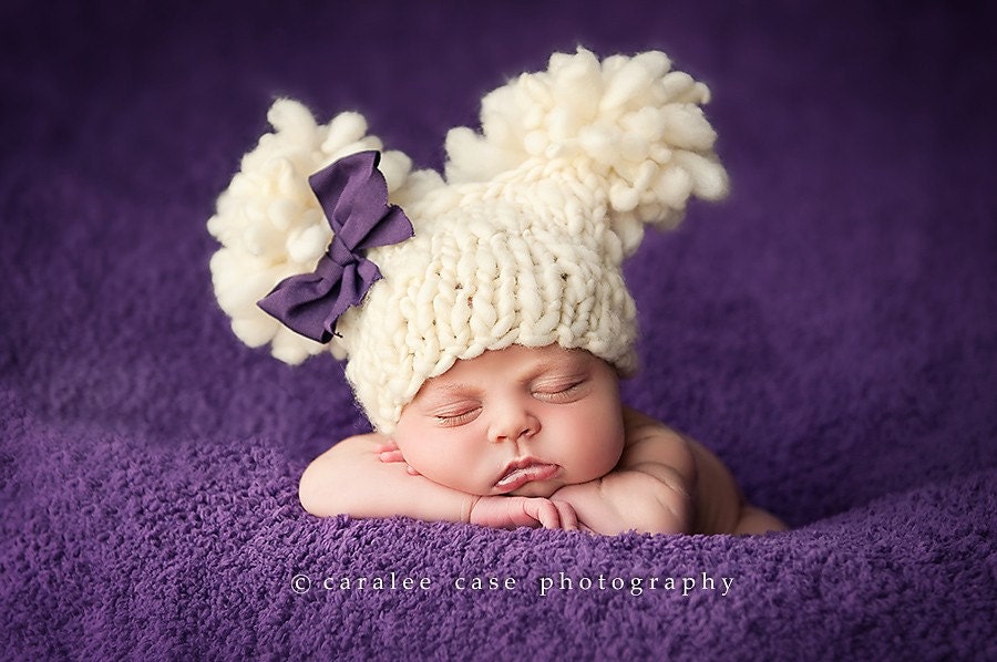 Double Fluff  Baby Hat Hand Knit from Handspun Merino Newborn  Ready to Ship