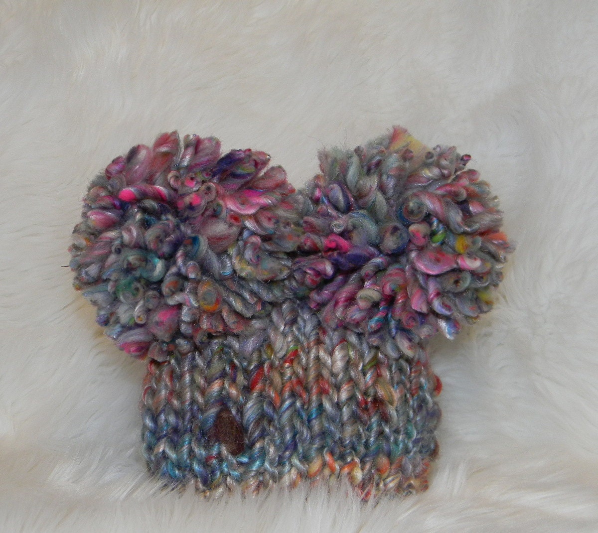 Double Fluff (B)  Baby Hats Hand Knit from Handspun Merino Mix  Ready to Ship
