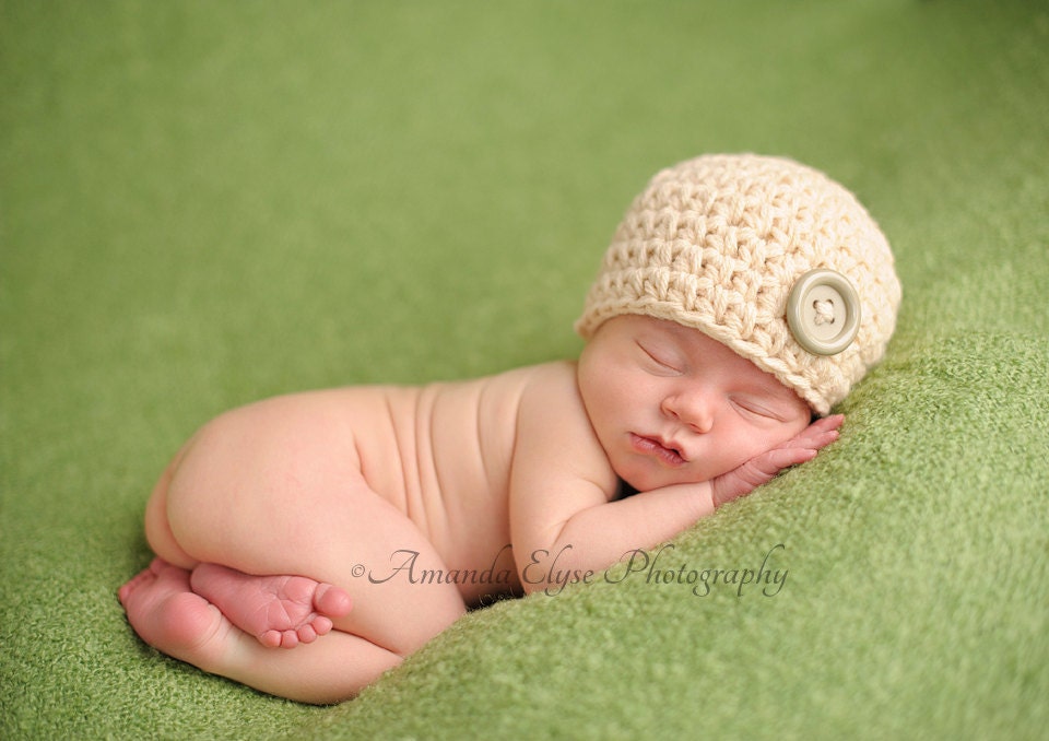 Chunky Button Beanie in Aspen Gray  Baby Hat Photo Prop Newborn Ready to Ship