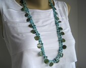 Summer Shell Long Necklace Set Aqua Turquoise Blue