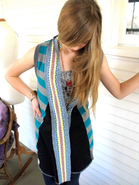 SALE, Eco Vest, Wrap vest, patchwork , upcycled clothing, boho, hippie, swag, asymmetrical, egyptian applique size XS/S , by Zasra