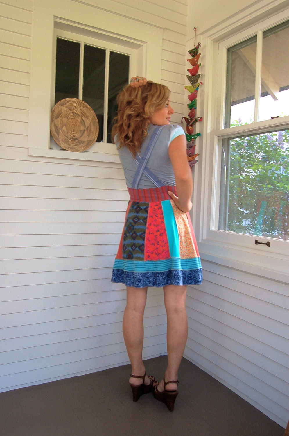 Eco DRESS, Upcycled Clothing, jumper, suspender dress, patchwork, boho, hippie, festival, jacquard ribbon trim, trim M/L by Zasra