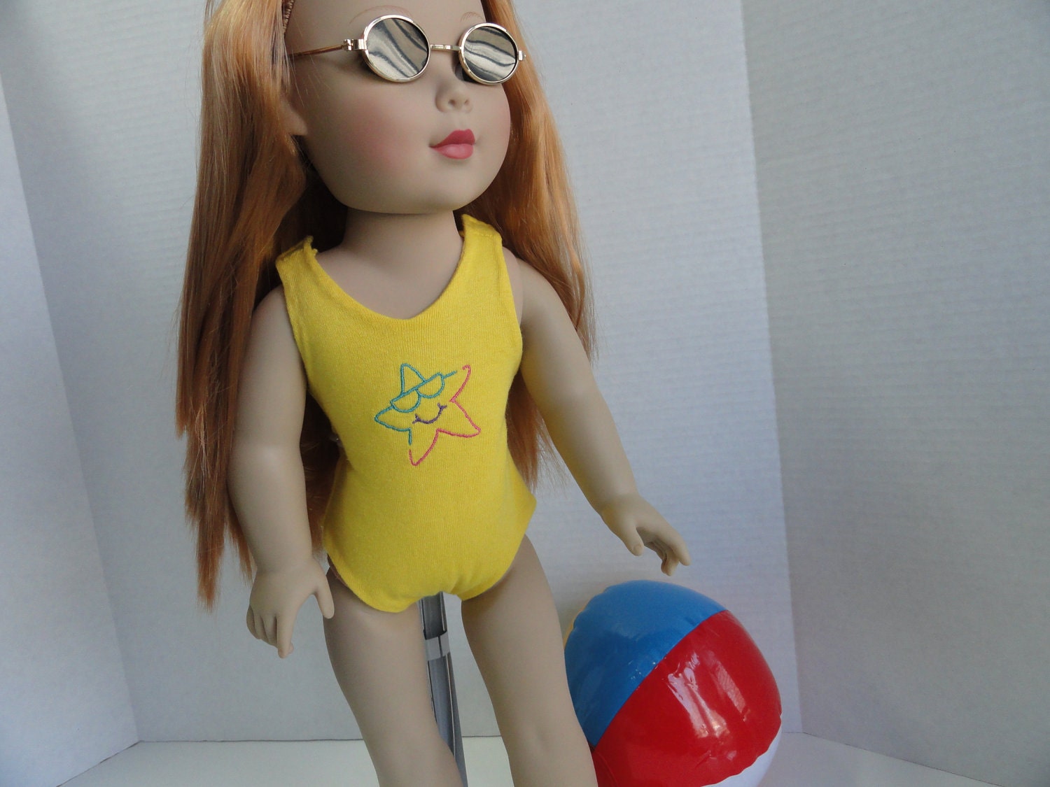 American Girl and 18 Inch Doll Clothes-Yellow Embroidered Bathing Suit includes Fun Accessories