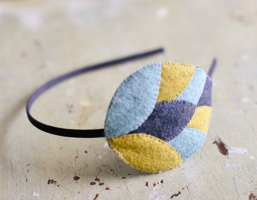 SALE - Whimsical Tiered Leaf Motif / Hand Stitched Wool Felt Headband / Charcoal, Dijon, Mint Green