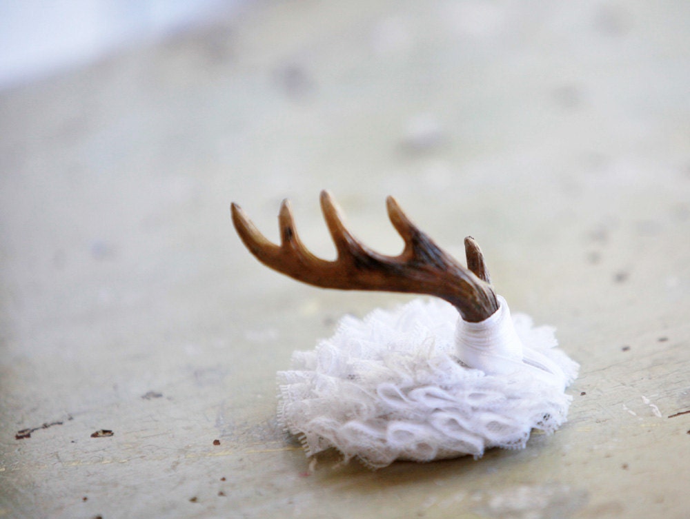 White Lace Mini Antler Masquerade Fascinator - OOAK