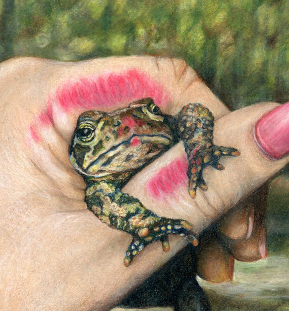 The Wrong One - Princess kissing Frog art matted giclee print