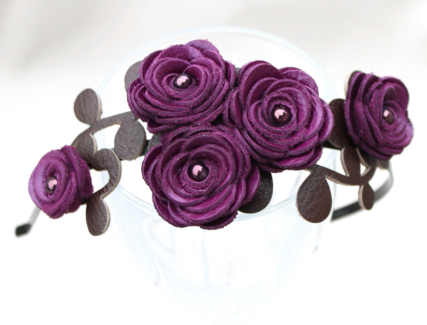 Flower headband purple bridal hairpiece woodland wedding headband floral tiara hair accessory