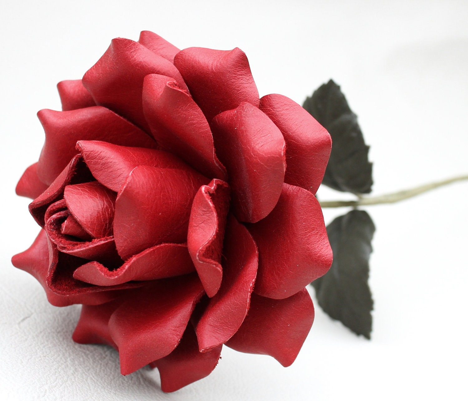 Red Leather Rose Large Third Wedding Anniversary Gift Long Stem Leather Rose Flower Valentine's Day 3rd Leather Anniversary