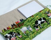 Crayons, notepad, artwork....Coloring Case Wrap sewing tutorial...