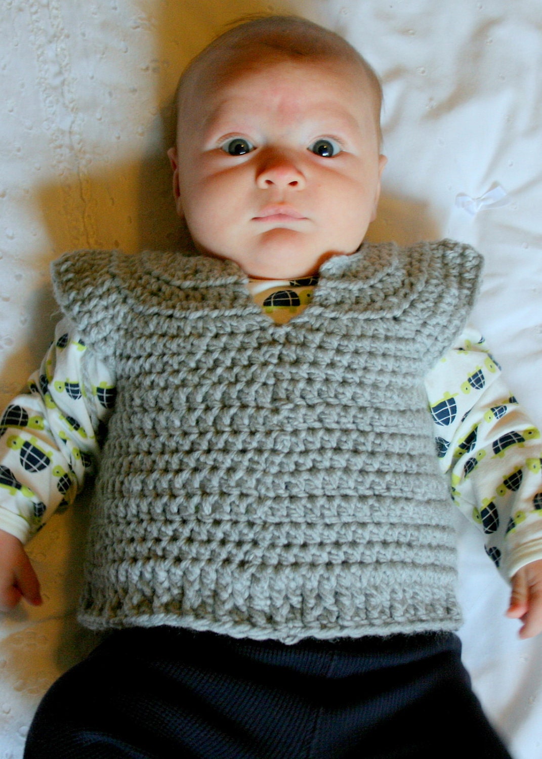 2-4 MOS Fall Crochet V-Neck Vest Pattern by Adirondack Patterns