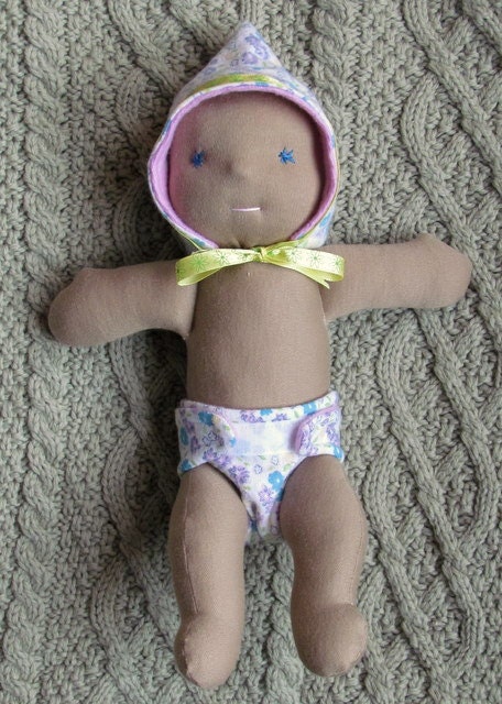 Newborn baby Waldorf doll tutorial package doll and bonnet and diaper for 10 to 12 inch small doll