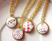 Floral Charm Necklace Pink Floral Charm Necklace Red Floral Charm Necklace Yellow Green Floral Charm Necklace Cute Adorable Elegant Romantic