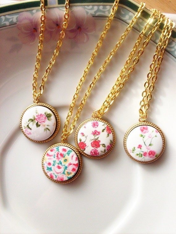 Floral Charm Necklace Pink Floral Charm Necklace Red Floral Charm Necklace Yellow Green Floral Charm Necklace Cute Adorable Elegant Romantic