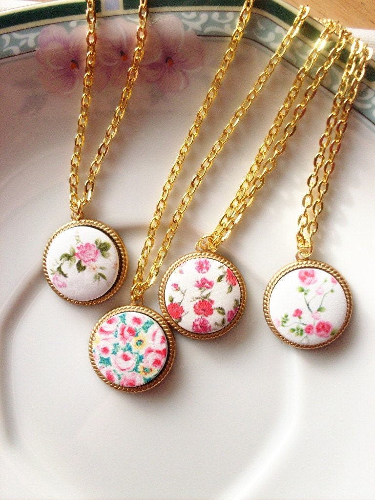 Floral Charm Necklace Pink Floral Charm Necklace Red Floral Charm Necklace Yellow Green Floral Charm Necklace Cute Adorable Elegant Romantic