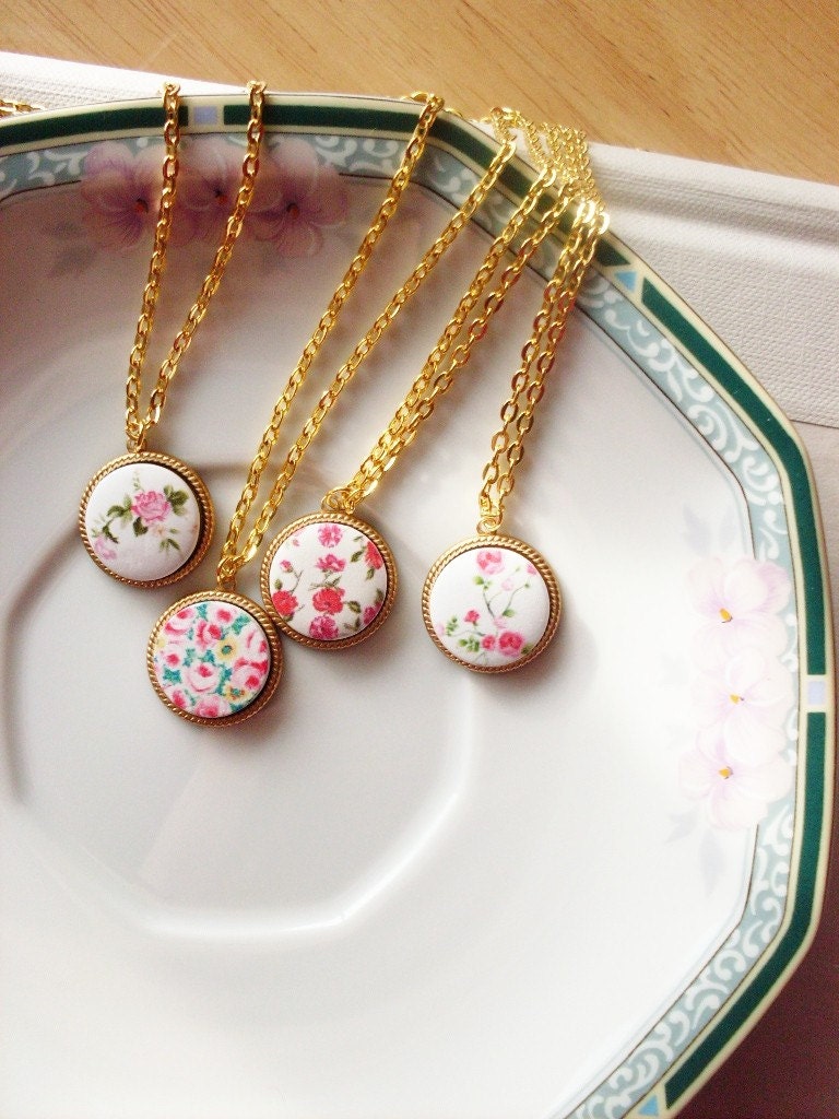 Floral Charm Necklace Pink Floral Charm Necklace Red Floral Charm Necklace Yellow Green Floral Charm Necklace Cute Adorable Elegant Romantic
