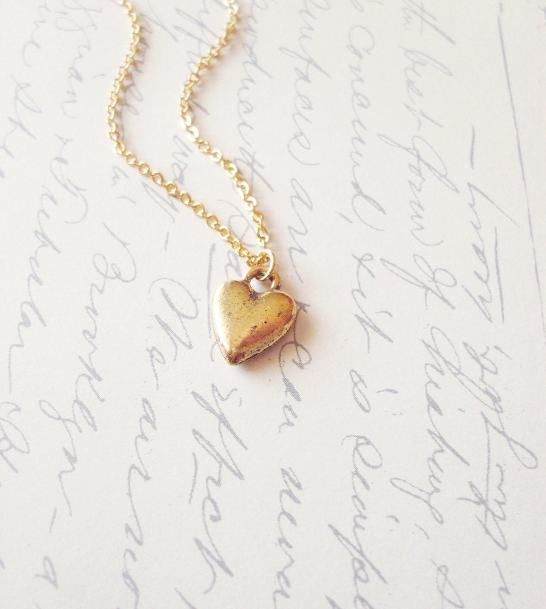 Gold Heart Charm Necklace - Gold Heart Necklace - Small Heart Charm Necklace - Small Heart Necklace Cute Adorable Elegant Romantic