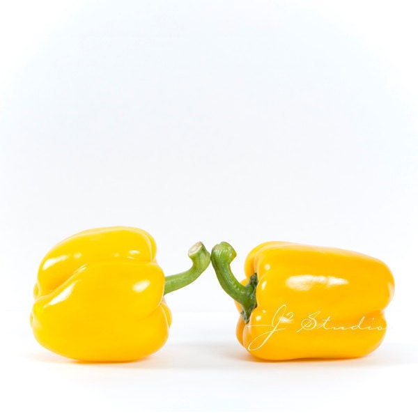 Making Contact, Pictures of Peppers, Vegetable Art, Fine Art Photography Print, Yellow Making A Connection Minimalist Whimsical Photo