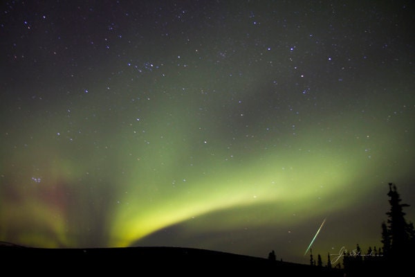 Wish Upon A Shooting Star, Celestial Photography, Fine Art Print, Northern Lights Landscape Dreamy Night Sky Green Lights