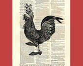 Dictionary page print. Chicken Dancing with a Fancy Hat on. BONUS - Buy 3 Prints, Get 1 More For FREE