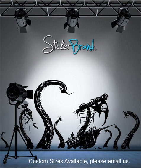 Vinyl Wall Decal Sticker Pirate Ship Attack by Octopus 24inX45in item GFoster166s